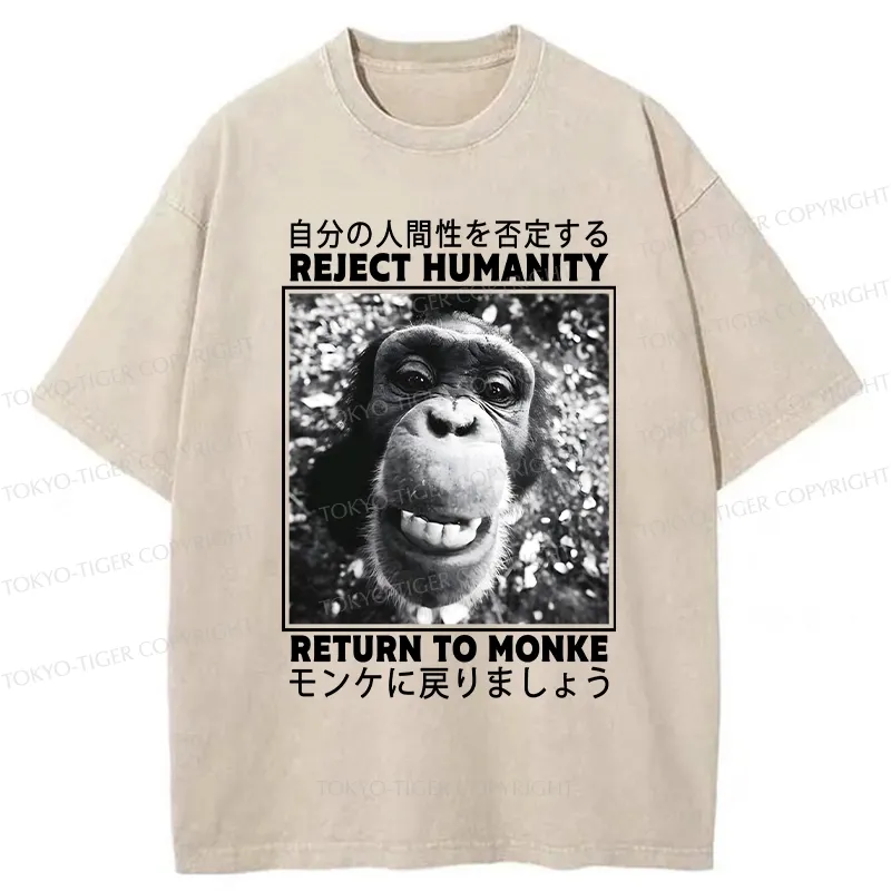 Tokyo-Tiger Funny Back To Monkey Washed T-Shirt