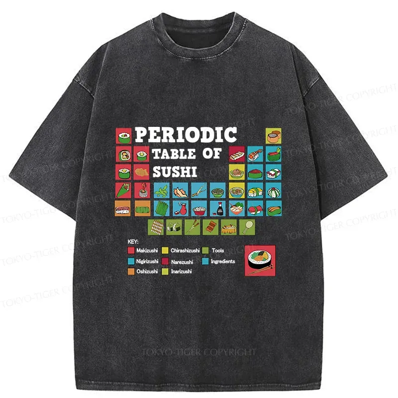 Tokyo-Tiger Japanese Food Periodic Table Washed T-Shirt