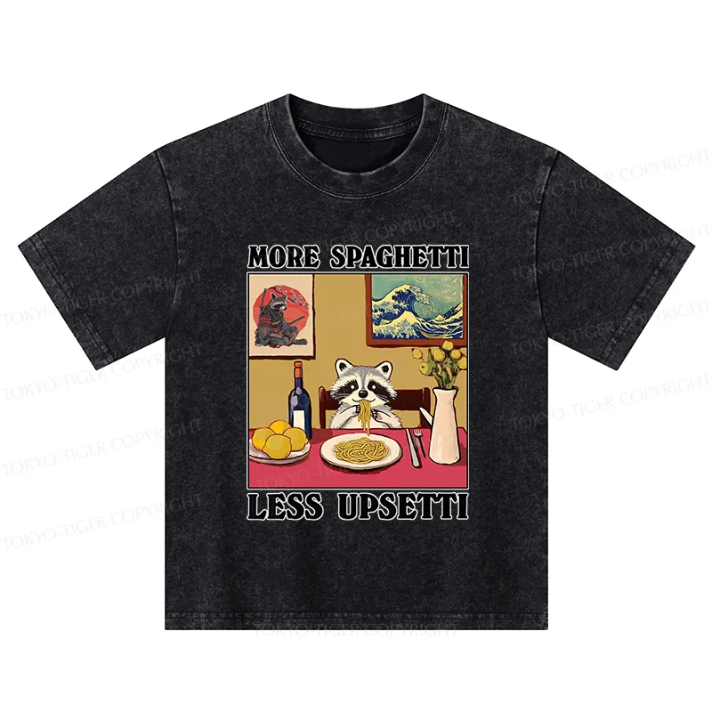 Tokyo-Tiger More Spaghetti Less Upsetti Japanese Kids Washed T-Shirt