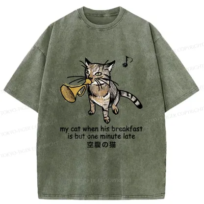 Tokyo-Tiger Cat Blowing Trumpet Washed T-Shirt