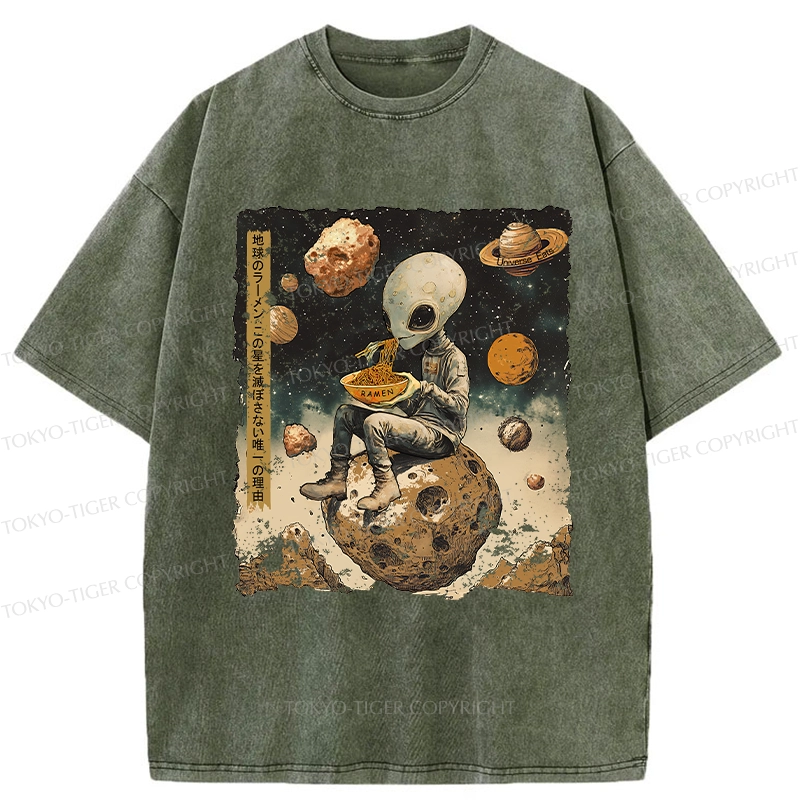 Tokyo-Tiger Ramen Delivery To An Alien Planet Washed T-Shirt