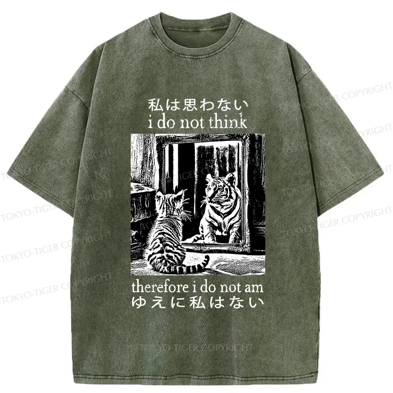 Tokyo-Tiger Thinking Cat Japanese Washed T-Shirt