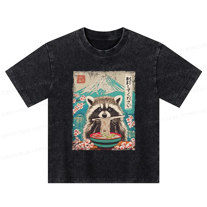 Tokyo-Tiger Please Give Raccoon A Discount Kids Washed T-Shirt