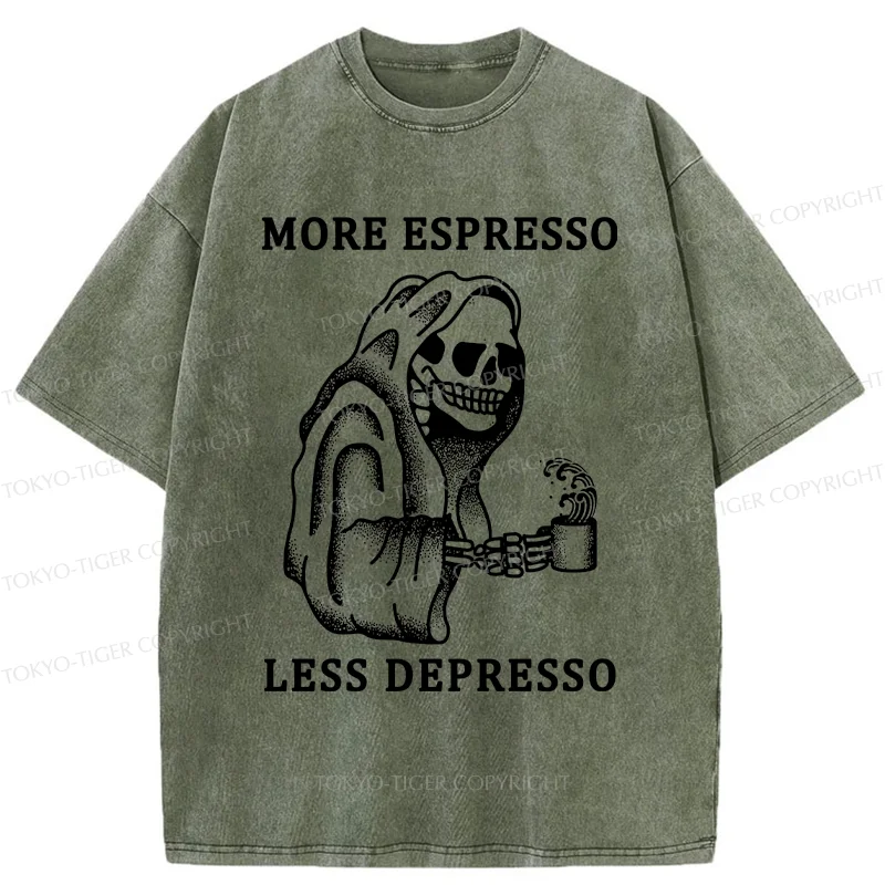 Tokyo-Tiger Funny Skull And Coffee Washed T-Shirt