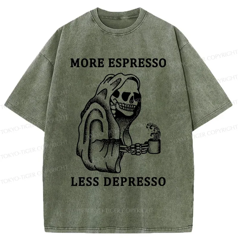 Tokyo-Tiger Funny Skull And Coffee Washed T-Shirt