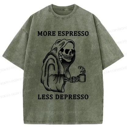 Tokyo-Tiger Funny Skull And Coffee Washed T-Shirt