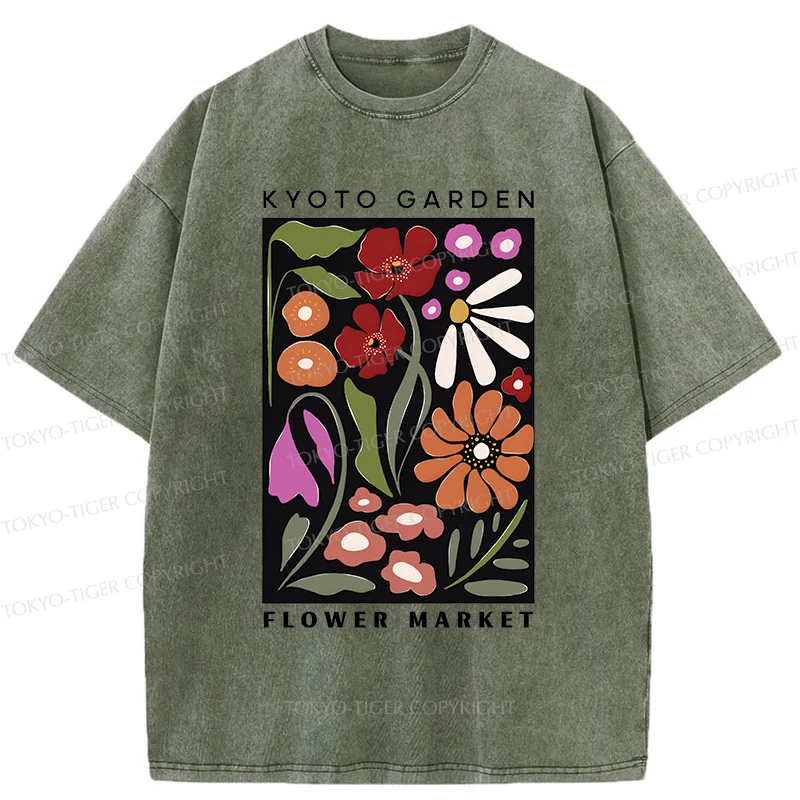 Tokyo-Tiger Vintage Flower Market Washed T-Shirt