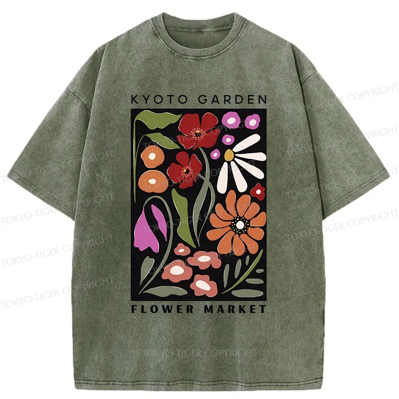 Tokyo-Tiger Vintage Flower Market Washed T-Shirt