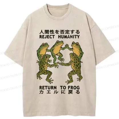 Tokyo-Tiger Back To Frog Funny Washed T-Shirt