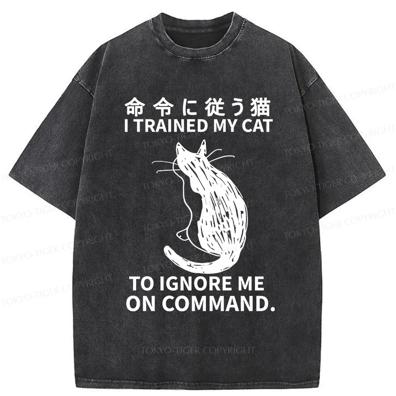 Tokyo-Tiger Cat Obeying Orders Washed T-Shirt