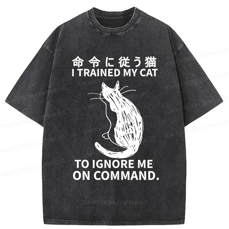 Tokyo-Tiger Cat Obeying Orders Washed T-Shirt