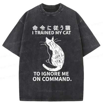 Tokyo-Tiger Cat Obeying Orders Washed T-Shirt