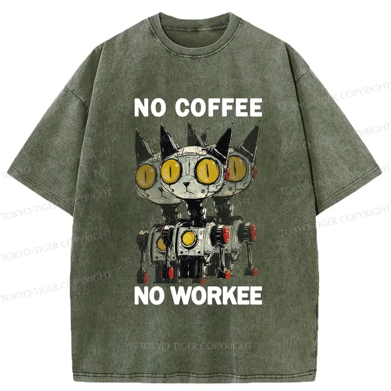 Tokyo-Tiger No Coffee No Workee Washed T-Shirt