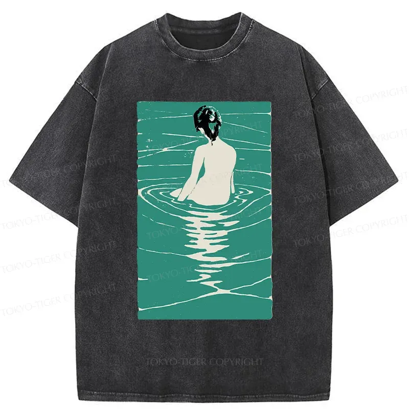 Tokyo-Tiger Woodcut Japanese Art Washed T-Shirt