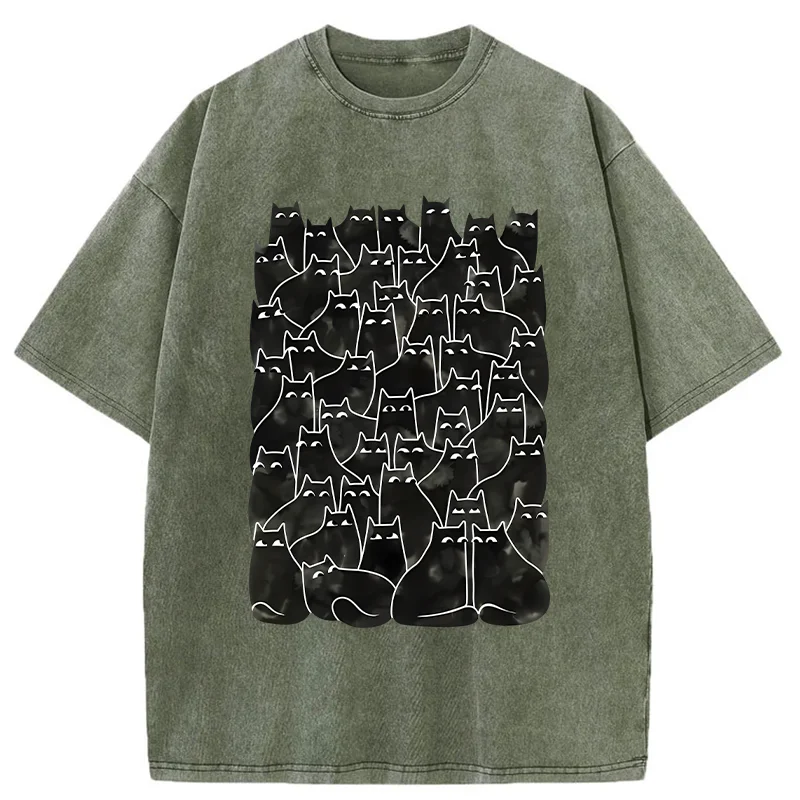 Tokyo-Tiger A Group Of Black Cats Washed T-Shirt