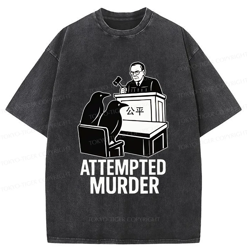 Tokyo-Tiger Attempted Murder Funny Washed T-Shirt