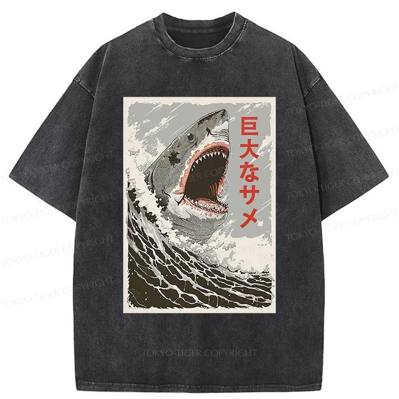 Tokyo-Tiger Huge Shark Washed T-Shirt