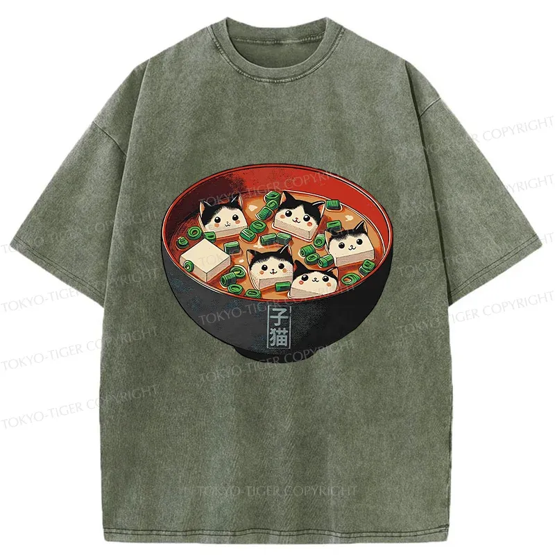 Tokyo-Tiger Cat Tofu Soup Washed T-Shirt