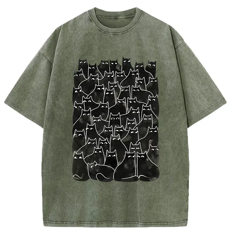 Tokyo-Tiger A Group Of Black Cats Washed T-Shirt