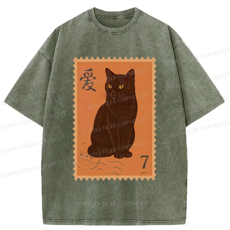 Tokyo-Tiger Cat Stamp Washed T-Shirt