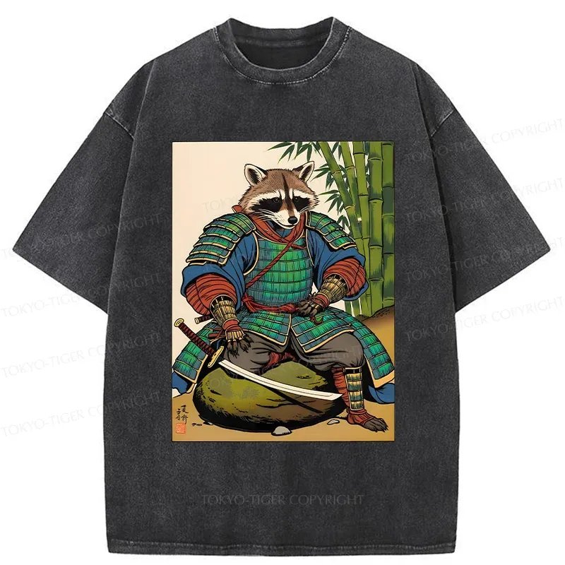 Tokyo-Tiger Raccoon Samurai Washed T-Shirt