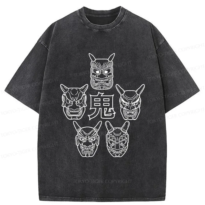 Tokyo-Tiger Five Ghost Faces Washed T-Shirt