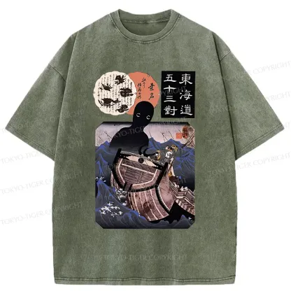 Tokyo-Tiger Japanese Retro Sea Monster Washed T-Shirt