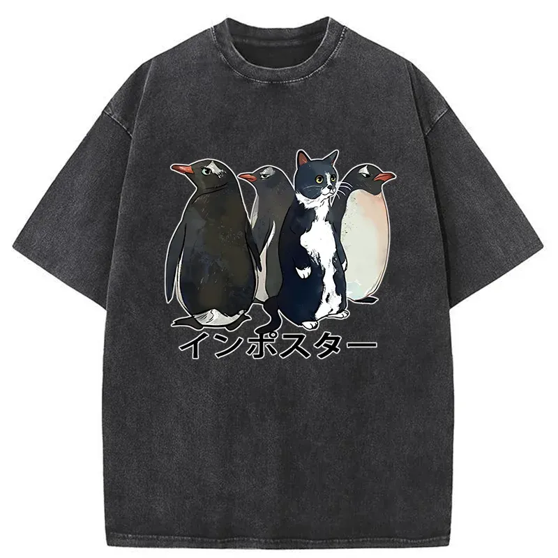 Tokyo-Tiger Imposter Among Penguins Washed T-Shirt