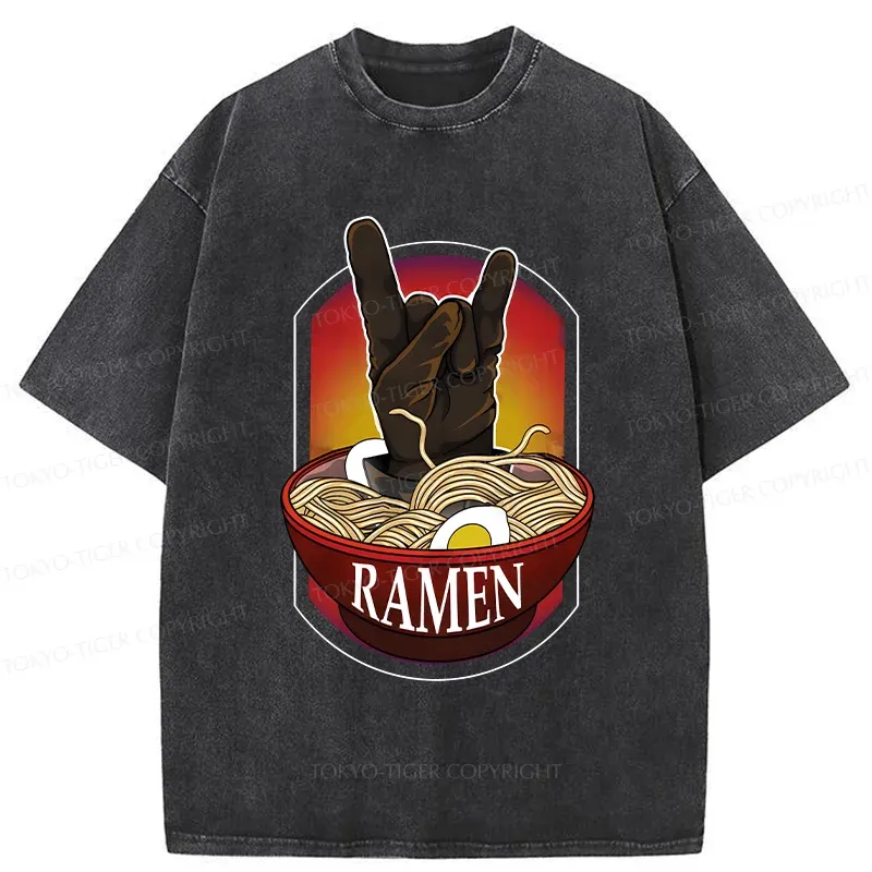 Tokyo-Tiger Ramen Hand Gesture Washed T-Shirt