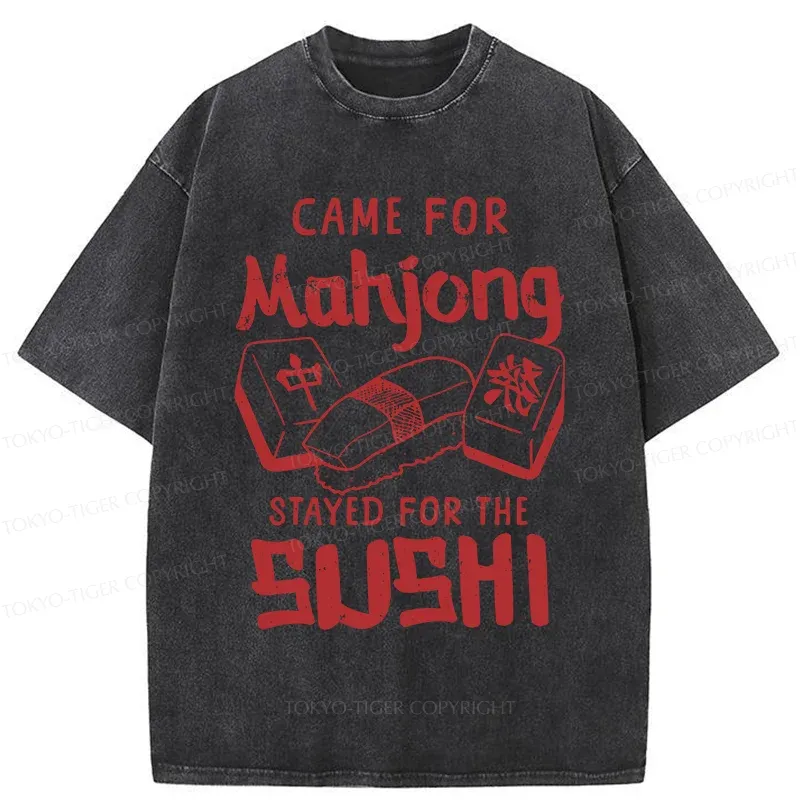 Tokyo-Tiger Mahjong And Sushi Washed T-Shirt