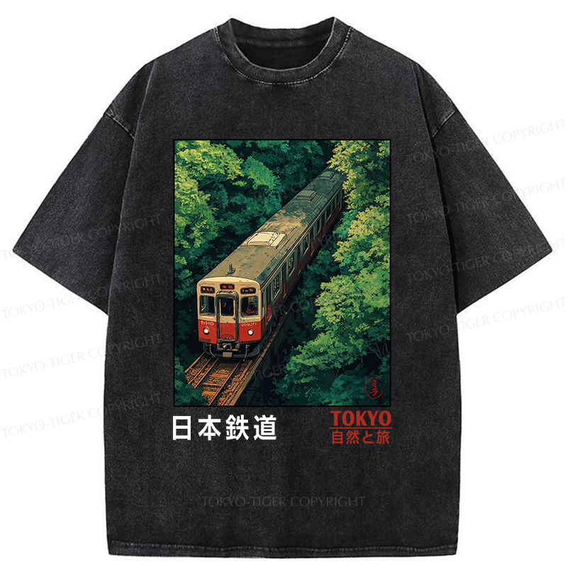 Tokyo-Tiger Japan Trains In The Natural Journey Washed T-Shirt