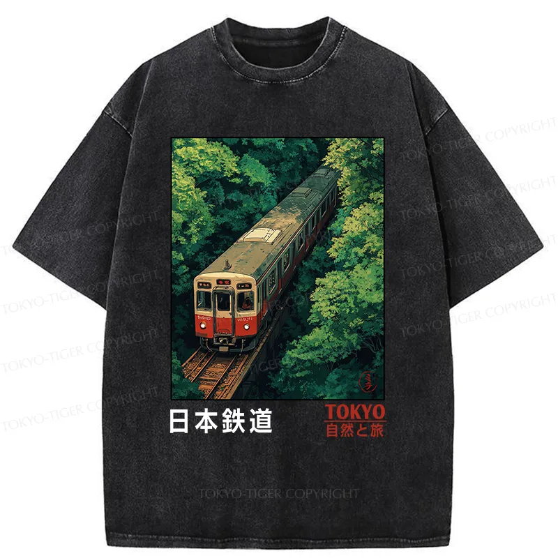 Tokyo-Tiger Japan Trains In The Natural Journey Washed T-Shirt Sale