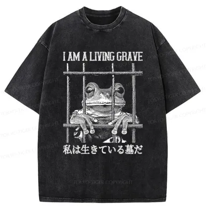 Tokyo-Tiger Funny Frog In Cage Washed T-Shirt