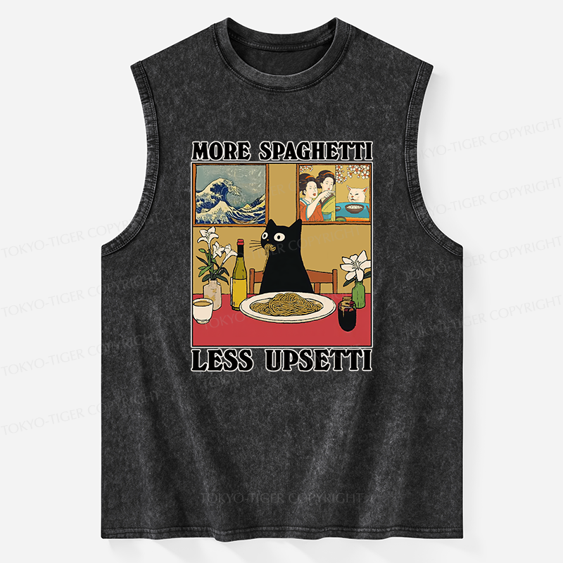 Tokyo-Tiger Cat Eating Pasta Washed Tank