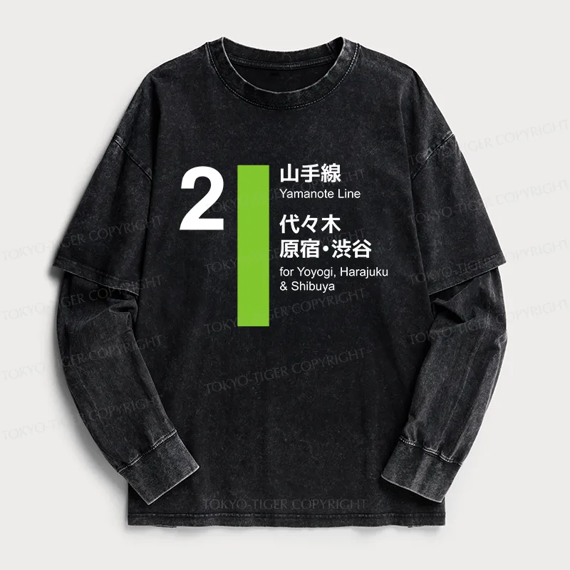 Tokyo-Tiger Yamanote Line Shibuya and Harajuku Washed Double Layer T-S