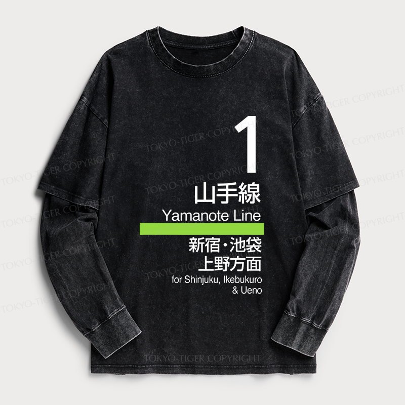 Tokyo-Tiger Tokyo Yamanote Line Platform Sign Washed Double Layer T-Shirt