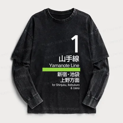 Tokyo-Tiger Tokyo Yamanote Line Platform Sign Washed Double Layer T-Shirt