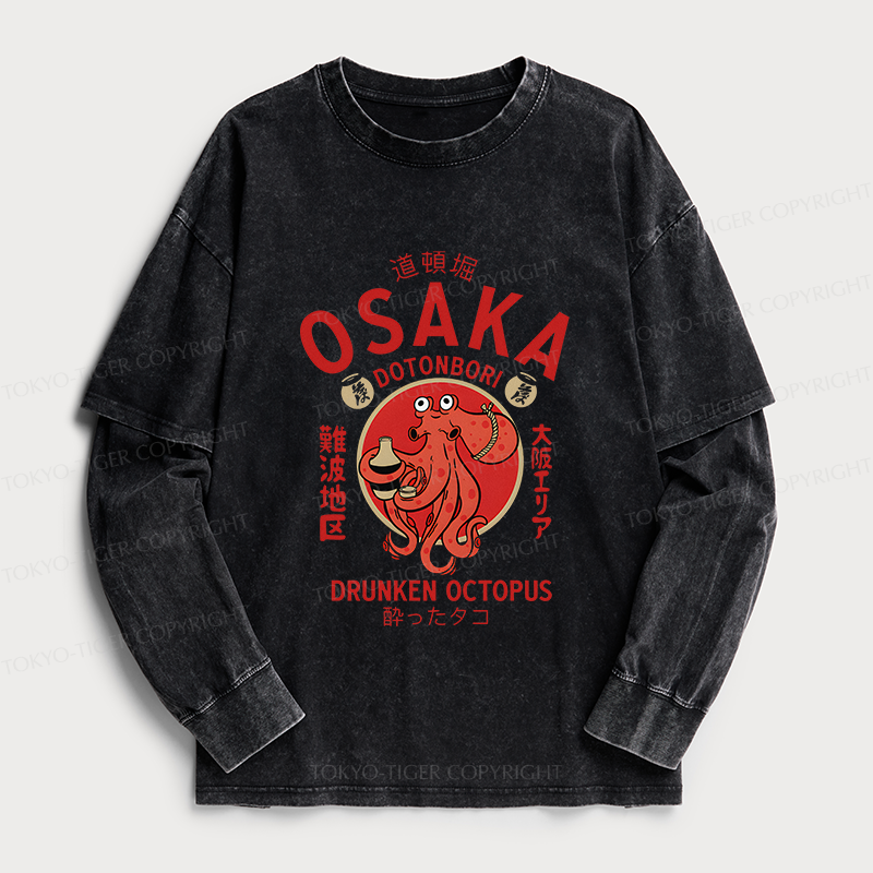 Tokyo-Tiger Drunken Octopus Japan Washed Double Layer T-Shirt