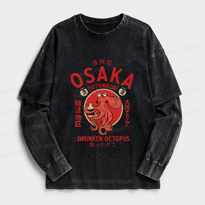 Tokyo-Tiger Drunken Octopus Japan Washed Double Layer T-Shirt