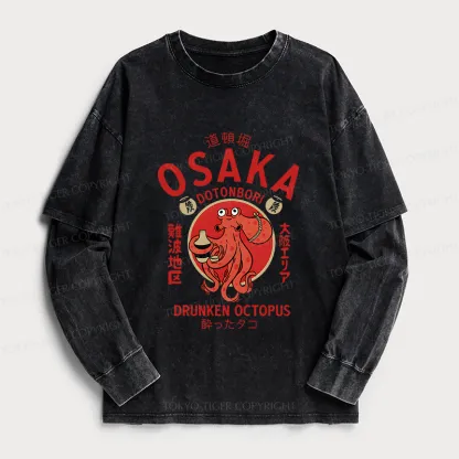 Tokyo-Tiger Drunken Octopus Japan Washed Double Layer T-Shirt