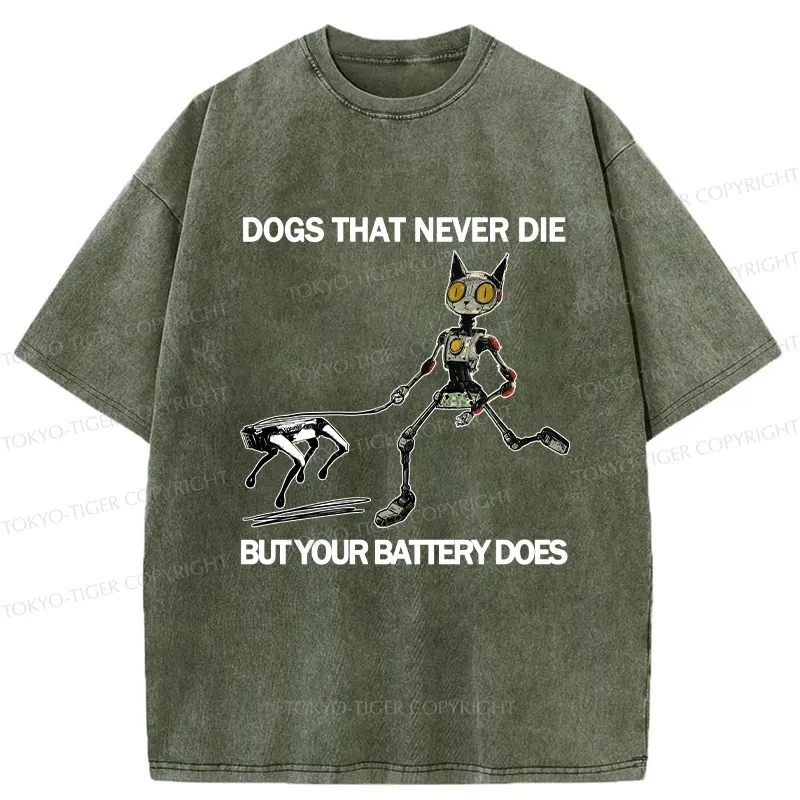 Tokyo-Tiger Funny Robot Cat Walking Robot Dog Washed T-Shirt