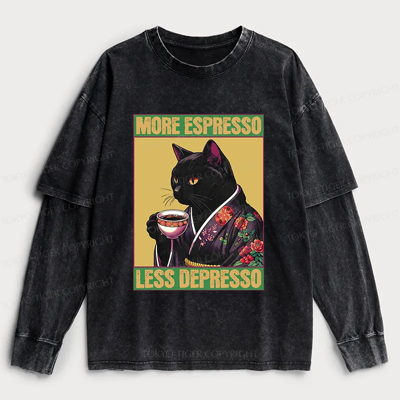 Tokyo-Tiger Up Caffeine Down Depression Washed Double Layer T-Shirt