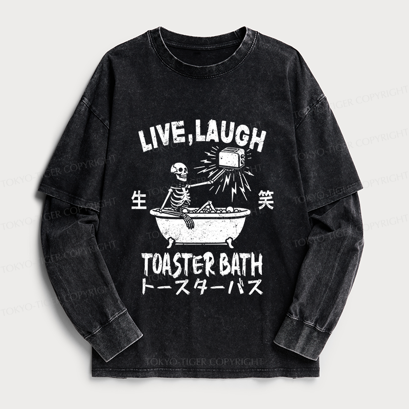 Tokyo-Tiger Funny Electric Shock Skeleton Washed Double Layer T-Shirt