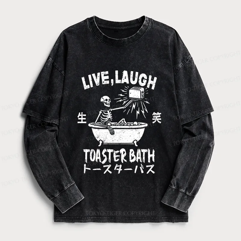 Tokyo-Tiger Funny Electric Shock Skeleton Washed Double Layer T-Shirt