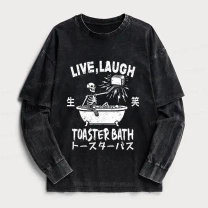 Tokyo-Tiger Funny Electric Shock Skeleton Washed Double Layer T-Shirt