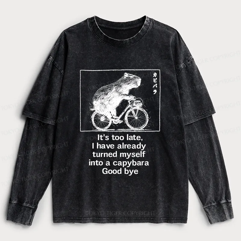 Tokyo-Tiger Funny Capybara Riding A Bicycle Washed Double Layer T-Shirt