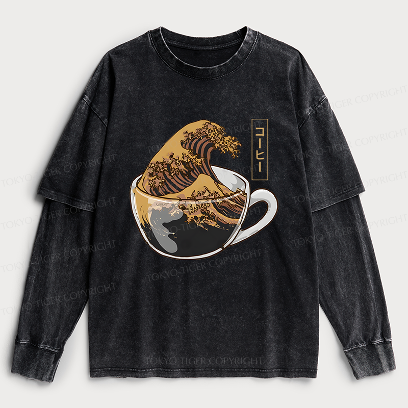 Tokyo-Tiger Coffee Wave Washed Double Layer T-Shirt