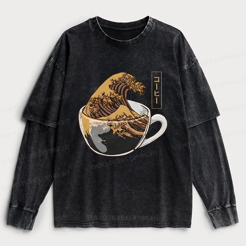 Tokyo-Tiger Coffee Wave Washed Double Layer T-Shirt