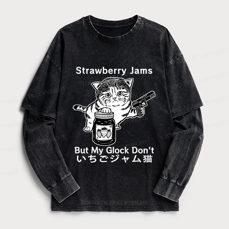 Tokyo-Tiger Strawberry Jam Cat Washed Double Layer T-Shirt