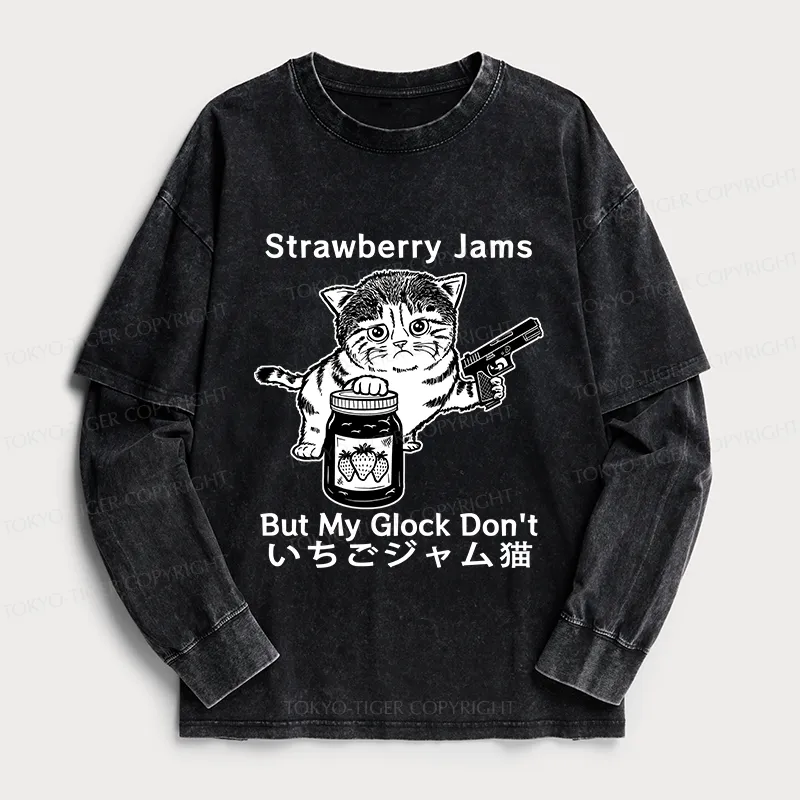 Tokyo-Tiger Strawberry Jam Cat Washed Double Layer T-Shirt